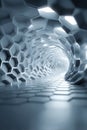 Futuristic White Hexagonal Tunnel with Bright Light Royalty Free Stock Photo