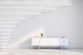Futuristic white living room with dresser