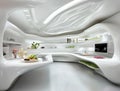 Futuristic White Modern Kitchen Design Royalty Free Stock Photo