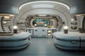 futuristic white moon base style kitchen or laboratory interior, neural network generated image