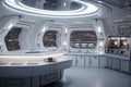 futuristic white moon base style kitchen or laboratory interior, neural network generated image
