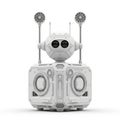 Futuristic White Robot with Dual Fans and Speakers on a White Background android artificial intelligence Royalty Free Stock Photo