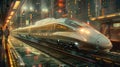 Futuristic White Train Traveling Near City Lights