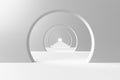 Futuristic white tunnel with receding circular arches for modern art and design Royalty Free Stock Photo