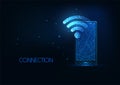 Futuristic wifi network concept with glowing low polygona smartphone and wi-fi symbol Royalty Free Stock Photo