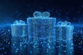Futuristic Wireframe Gift Boxes Cyber Banner Royalty Free Stock Photo