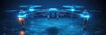 Futuristic wireframe hologram of advanced drone for technology and innovation design Royalty Free Stock Photo