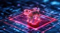 Futuristic wireframe hologram of smart autonomous robot dog in digital space Royalty Free Stock Photo