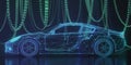 Futuristic Wireframe Sports Car Silhouette with Digital Binary Code Background automobile Royalty Free Stock Photo
