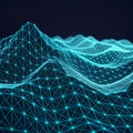 Futuristic-wireframe terrain showing digital-data-visualization and mesh-surface-modeling. Royalty Free Stock Photo