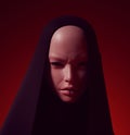 Futuristic Woman Female Alien Sci Fi CG Character in a Hood Hijab