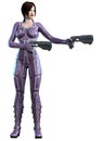 Futuristic woman soldier armed with guns, 3d rendering