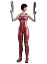 Futuristic woman soldier armed with guns, 3d rendering Royalty Free Stock Photo