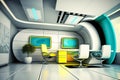 Futuristic workspace digital art style, generative ai