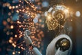 Futuristic workspace featuring ai tools and robotic assistance for optimized productivity