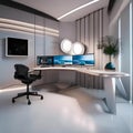 A futuristic workspace with high-tech gadgets and a minimalist, ultra-modern design3