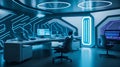 A futuristic workspace in a high-tech laboratory