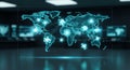 Futuristic World Map with Glowing Connections and Data Visualization Royalty Free Stock Photo
