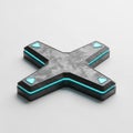 Futuristic X shape with glowing blue lights and textured surface on white background technology Royalty Free Stock Photo