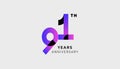 Futuristic Year Anniversary Gradient Purple Colour 91th, 91th Happy Anniversary Royalty Free Stock Photo