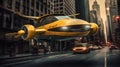 Futuristic Yellow Flying Cab Soaring Over Manhattan - generative ai