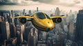 Futuristic Yellow Flying Cab Soaring Over Manhattan - generative ai