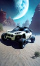 Futuristic yellow sporty dune buggy in space AI