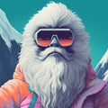 Futuristic Yeti Santa In Neon Plaid Jacket And Sunglasses