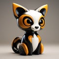 Futuristic Zbrush Style Kitty Cat Figurine - Dark White And Orange