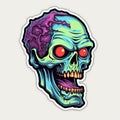 Futuristic Zombie Head Sticker With Chromatic Waves - Psychedelic Artwork