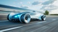 A futuristiclooking car zooming down a highway powered by a clean and efficient biofuel engine. Royalty Free Stock Photo