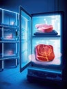 A futuristiclooking computer analyzing the nutritional components of labgrown meats.. AI generation