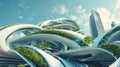 A futuristiclooking urban landscape with sleek and innovative biofuel stations integrated seamlessly into the citys