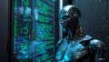 Futuristik AI Robot with Digital Coding Background Royalty Free Stock Photo