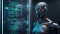 Futuristik AI Robot with Digital Coding Background Royalty Free Stock Photo