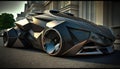 Fututristic luxury car. Isolated on a city background. UX and UI Design. Generative AI