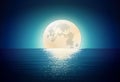 Full moon rising out of the sea, night landscape Royalty Free Stock Photo