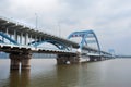 Fuxing Bridge on the Qiantang River, Hanghzou, China. The sign on the bridge reads `Fuxing Big Bridge` in traditional Chinese