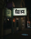 Fuze Box sign at night, Albany, New York