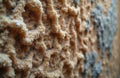 Fuzzy brown insulation texture with gray patches shows damage from weather. Surface has rough bumpy pattern. Abstract background Royalty Free Stock Photo