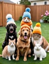 Fuzzy Festivities: Knit Caps and Animal Play