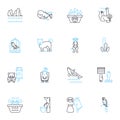 Fuzzy friends linear icons set. Canine, Feline, Cuddly, Fluffy, Adorable, Purrfect, Companions line vector and concept