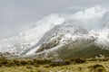 Fuzzy snowy mountains along the Hooker Valley Track, Mount Cook National Park Royalty Free Stock Photo