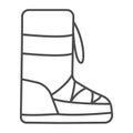 Fuzzy winter boot thin line icon, Winter clothes concept, Warm shoes sign on white background, winter footwear icon in
