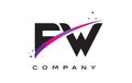 FW F W Black Letter Logo Design with Purple Magenta Swoosh