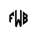 FWB letter logo design with polygon shape. FWB polygon and cube shape logo design.