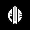 FWE circle letter logo design with circle and ellipse shape. FWE ellipse letters with typographic style. The three initials form a