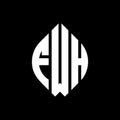 FWH circle letter logo design with circle and ellipse shape. FWH ellipse letters with typographic style. The three initials form a
