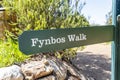 Fynbos Walk green turquoise sign in Kirstenbosch, Cape Town