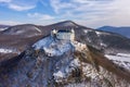 Aerial view of the famous castle of Fuzer built on a volcanic hill named Nagy-Milic.